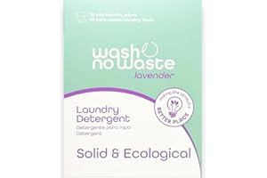 Wash no Waste - Tiras de Detergente para lavadora (64 lavados). Hipoalergénico y Biodegradable. Efecto suavizante. Gran poder de limpieza. Vegano y Cruelty Free. Libre de plásticos. … (Lavanda)