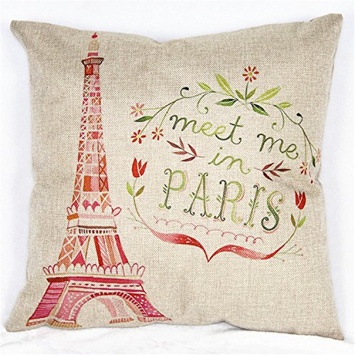 Luxbon Reise Eiffelturm Motive Kissenbezug Lendenkissen Wurfkissenbezug Pillowcase Cafe Haus Sofa Zimmer Auto Dekokissen 18 x 18 '' Meet me in Paris