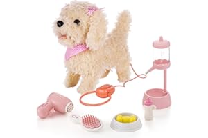 Kdorzos Electronic Pet Dog Toy With Lead, Electronic Plush Puppy Toy Pet For Girls Kids Interactive Toy Walks,Barks,Shake Tail Animal Toy,Pretend Dress Up Realistic Cute Soft Dog Gift