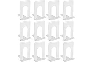 JUVALE 12 Pack Metal Bookends for Shelves, Heavy Duty White Book Stoppers for Library, Living Room, or Office (12.7x16.76 14.7 cm)