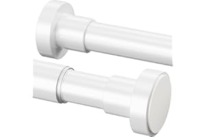 GDEVKHN 1 Piece Shower Curtain Rail No Drilling Curtain Poles Stainless Steel Shower Curtain Rods Extendable Curtain Rods for Bathroom,Wardrobe,Shower Curtains(110-200cm,φ25mm，White）