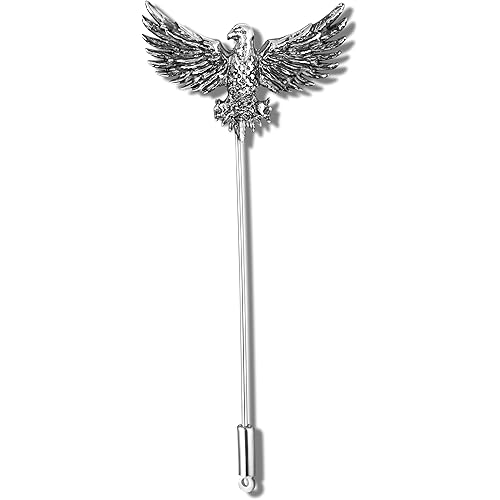 Mahi Premium Silver Eagle-Shaped Mens Brooch Lapel Pin with Antique Rhodium Plating for Coat, Blazer, Jodhpuri (BP1101245R)