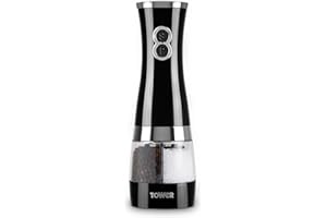 Tower T847004B Electric Salt and Pepper Mills, Battery Operated with Adjustable Ceramic Grinders, Black and Chrome