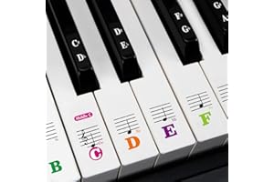 Azymi Piano Stickers, Keyboard Stickers for 88/76/61/54/49/37 White & Black Keys Full Set for Beginners & Kids, Colorful Bigger Bold Letter-Removable Transparent Thinner Film
