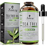 Kanzy Teebaumöl Bio Naturrein 60ml mit Pipette Kaltgepresst Tea Tree Oil für Gesicht, Haut, und Nagel Anti Pickel, Akne Öl, A