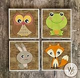 Woodland Animals posavasos de bebida, juego de 4, azulejos de cerámica, zorro, búho, conejo,...