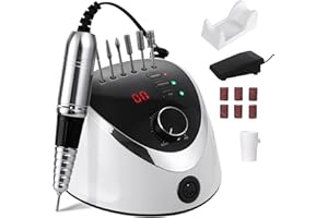 NEFLSI Fresa per Unghie Professionale 35000 Giri Trapano per Unghie Regolabile La Rettificatrice con Modalità Pedale,Display LED Elettrico di Chiodo Strumenti Fresa per unghie acriliche gel Pedicure Bianco