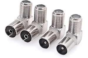 JZK Lot 4 connecteurs femelles type F à 90 degrés vers PAL mâle/femelle, adaptateur coaxial RF pour antenne satellite à angle droit, connecteur SAT à 90 degrés pour télévision par satellite et radios