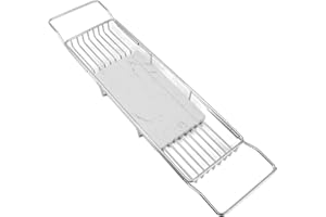 HURRISE Plateau de baignoire extensible en acier inoxydable effet marbre pour anniversaire (blanc argenté)