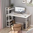 ZUIHAO Computer Desk with Storage Shelves,White Wooden Study Table with Bookshelf,100 * 55cm,Modern Gaming Table PC Laptop Desk for Home Office