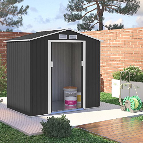 XL Metall Gerätehaus 213x127x185cm Geräteschuppen Garten Schuppen Gartenhaus (Grau) - 2