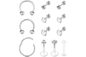 Rajnard Piercing Helix Tragus Cartilago Tragus 16G Acero Inoxidable Diamante CZ Joyas Mujeres Piercing Pendientes para Mujer Hombre Joyas para el Cuerpo