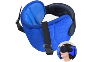 SARISUN Poduszka podróżna w samolocie, poduszka na kark na długie podróże samochodem lub loty, poduszka i maska na oczy w jednym, zatrzymuje kołysanie się głowy, wygodna i płaska, poduszka pod kark do