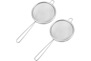 MEDILOE 2 Pcs 304 Stainless Steel Tea Strainer (8cm + 8cm) Size Tea Strainer Fine Mesh with Non Slip Handle Tea Strainers for Loose Tea Cocktail Juice Flour Spices