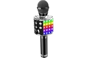 Bizcasa 5 in 1 Microphone for kids, Wireless Bluetooth Microphone with Colorful Lights Mic Speaker Flashing KTV Player Home PC/Android/IOS Smartphone Karaoke Machine for Singing,Recording,Black