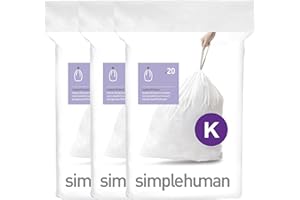 simplehuman CW0260 code K, sacs poubelle sur mesure, 3 x paquet de 20 (60 sacs), plastique blanc