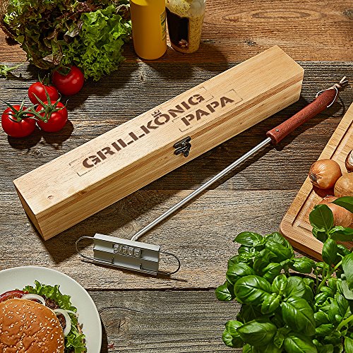 BBQ Brandeisen mit wechselbaren Buchstaben als Set mit edler Holzbox mit Gravur – Grillkönig Papa – Standard – Fleischstempel für den Grill – Grillzubehör – Vatertagsgeschenk – Brenneisen - 6