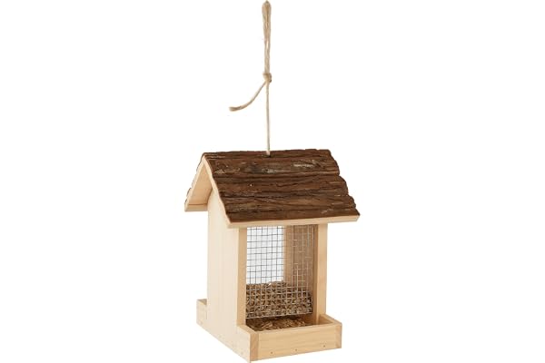 Mangeoire Oiseaux extérieur – Friso Naturel – 23,5 cm – pour graines & cacahuètes – Bois de pin – Couvercle Amovible – Flamingo