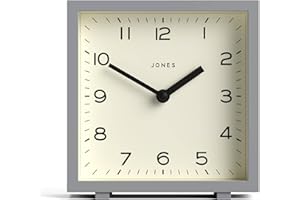 Jones Clocks® Disco desk clock | Sleek square design | Grey | Stylish and easy to read for shelf, table, mantel or bedside