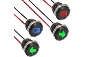 JAMHER Lot de 4 12mm Led Métal étanche Voyants, DC 12 V/24 V Voyants LED pour Motos, Voitures, Camions, Tracteurs, Camping Cars, VTT