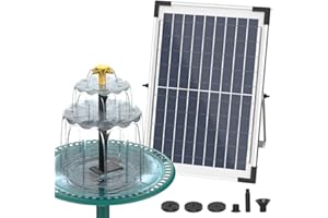 SUJFEE DIY Fuente Solar 10W para Jardín Exterior Fuente de Agua Decorativa con 3 Niveles 4 Boquillas para Pájaros Desmontable para el Baño de Aves, Decoración Jardín Exterior