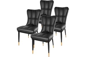 Bekrvio High Back Faux Leather Dining Chairs Set of 4, Modern Upholstered Knocker Dinning Chair with Deep Sponge Padded Seat with Metal Legs