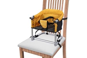 TOOGEL Rehausseur de Chaise Enfant, Siège pour Bébé Portable avec Ceinture De Sécurité Siège d'Appoint Pliable Amovible Hauteur Réglable pour Enfant en Bas Age à la Table pour Maison et Voyage (Jaune)