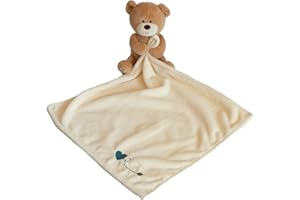 SNOOZEBABE Soft Plush Bear Comforter Security Blanket 12" X 12" for Babies, Toddlers,Boys and Girls (Brown/Cream)