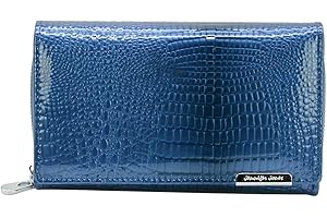 J JONES JENNIFER JONES Jennifer Jones - Cartera Grande de señora, Bolso de Piel auténtica para Mujer, diseño de cocodrilo, RFID, Azul M - Estilo 1