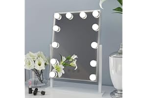 ANGNYA - Specchio da trucco in stile Hollywood con 12 lampadine LED dimmerabili, controllo touch, girevole a 360°, specchio da trucco, idea regalo per donne