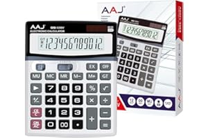 AAJ 12 Digit Desk Calculator Jumbo-Large Buttons-12 Digits-Large Eye Angled Display- Light and portable Calculator-For Home and Office use-Solar and Battery Powered (Battery Included)