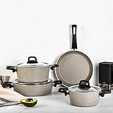 Karaca Brown Wood Stone Bio Granit Kochtopf 24 Cm Antihaftbeschichtung Topf Pfannenset Mit Glasdeckeln Spulmaschinengeeignet Granit Amazon De Kuche Haushalt