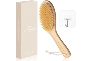 ROSENA Brosse pour le corps – Idéale pour exfolier les peaux sèches, le drainage lymphatique – Brosse sèche en poils naturels – Exfoliant Spa bio Manche en bambou sans plastique
