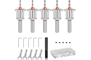 SUPAWAY 5pcs Brocas avellanadora ajustable Avellanador de 8 mm con tope de profundidad HSS countersunk con llave hexagonal y tornillo Brocas de acero aleación para taladrar madera 2,8+3+3,2+3,5+4,0 mm