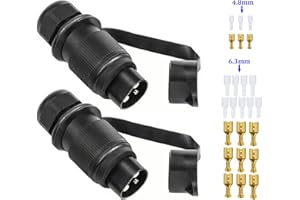 SPARKMOTO 2 Pezzi Spina 3 Poli Trattore,12V 24V Spina 3 Poli Maschio Trattore,Norma DIN 9680,Presa 3 Poli Trattore Maschio Impermeabile, Trattore Adatto per Rimorchio,Include componenti di montaggio