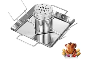 AMOZO Rostiera per pollo – Il nuovo supporto in acciaio inox – Contenitore per birra per pollo – accessorio BBQ con 2 spiedini di verdure (KJJ-0001)
