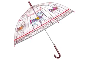 Parapluie Transparent Rose pour Enfants - Petit Parapluie Cloche Réfléchissant Fille Détails - Parapluie Canne Fillette 3 4 5 Ans École Maternelle - Diamètre 64 cm - Perletti