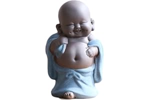 Qikuver Buddha Maitreya che ride, Statua di Buddha in ceramica Ornamento Scultura da tè Piccolo monaco Decor Set da tè per Home Office Decorazioni per auto Regalo Artigianato e arte (Blu)