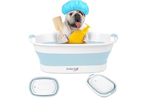 BREENHILL Collapsible Dog Bath Tub for Small Dogs & Cats, Portable Puppy Bath Tub with Water Drain Plug, Space Saving Foldable Pet Bathtub for Indoor & Outdoor Use, Blue