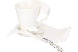 ‎VILLEROY & BOCH Villeroy & Boch – NewWave Caffè, zestaw filiżanek do kawy, 6 elementów, eleganckie spożywanie kawy, Porcelana Premium/stal nierdzewna, biały