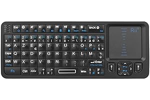Rii Mini Clavier Rétroéclairé | USB 2.4 GHz + Bluetooth | Pavé Tactile | Ultra-Portable | Compatible Android TV, Mac, Windows