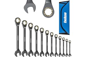 ENEACRO Set di chiavi combinate a cricchetto da 12 pezzi, set di chiavi antiscivolo, metriche da 6 a 19 mm, 72 denti, struttura in Cr-V, nichelatura con borsa di stoccaggio