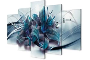 CUADROS B&D XXL murando - Tableau décoratif nature 200x100 cm - Impression sur toile colorée - Décoration murale pour salon et chambre - Abstraction diamants fleurs lys nature moderne plantes b-C-0155-b-p