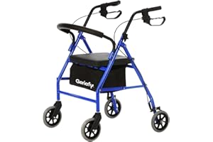 Geriafy - Deambulatore per Anziani Pieghevole e Leggero | Girello 4 Ruote con Seduta Imbottita, Freni e Cestino Porta Oggetti | Rollator Regolabile per Interno ed Esterno | Supporto Camminata