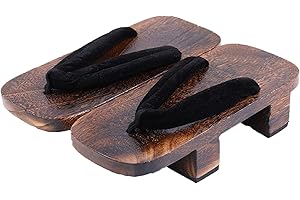 XPuing Herren Bühnenperformance Geta Japanische Holzhausschuhe Clogs Flip Flops Sandalen Schuhe, Schwarz - Schwarz - Größe: 42 EU