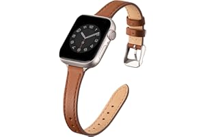 SUNFWR Lederarmband Kompatibel mit Apple Watch Armband 42mm(Serie 11 10) 41mm 40mm 38mm,Damen Dünnes Ersatzband,Schlank Armbänder für iwatch Serie 11/10/9/8/7/6/5/4/3/2/1,SE 1-3(Braun&Polarstern)