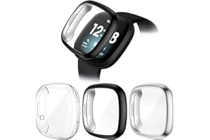 ‎CAVN CAVN Hülle Kompatibel mit Fitbit Sense/Versa 3 Schutzhülle Schutzfolie [3-Stück], Flexibles TPU Vollschutz Display Schutz Schutzhülle Full Coverage Stoßfestes Displayschutz Hülle für Sense/Versa 3