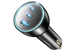 ‎ROCOREN Rocoren Ładowarka samochodowa USB C 165 W, 3 porty PD3.1 QC5.0 ładowarka samochodowa szybkie ładowanie, kompatybilna z iPhone 15/14/13, Samsung Galaxy S24/23, Xiaomi, MacBook, iPad