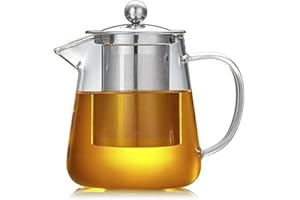 TAMUME Glas Teekanne mit Edelstahl Sieb für Einfach Gießen (750ML)