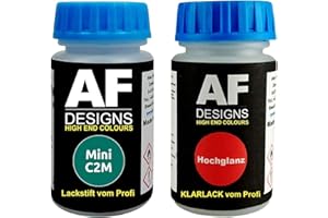 ALEX FLITTNER DESIGNS Lackstift für Mini C2M Island Blue Metallic + Klarlack je 50ml Autolack Basislack Set